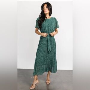 Baltic Born Prim Pleated Midi Dress - Hunter Green Floral - Modest & Elegant